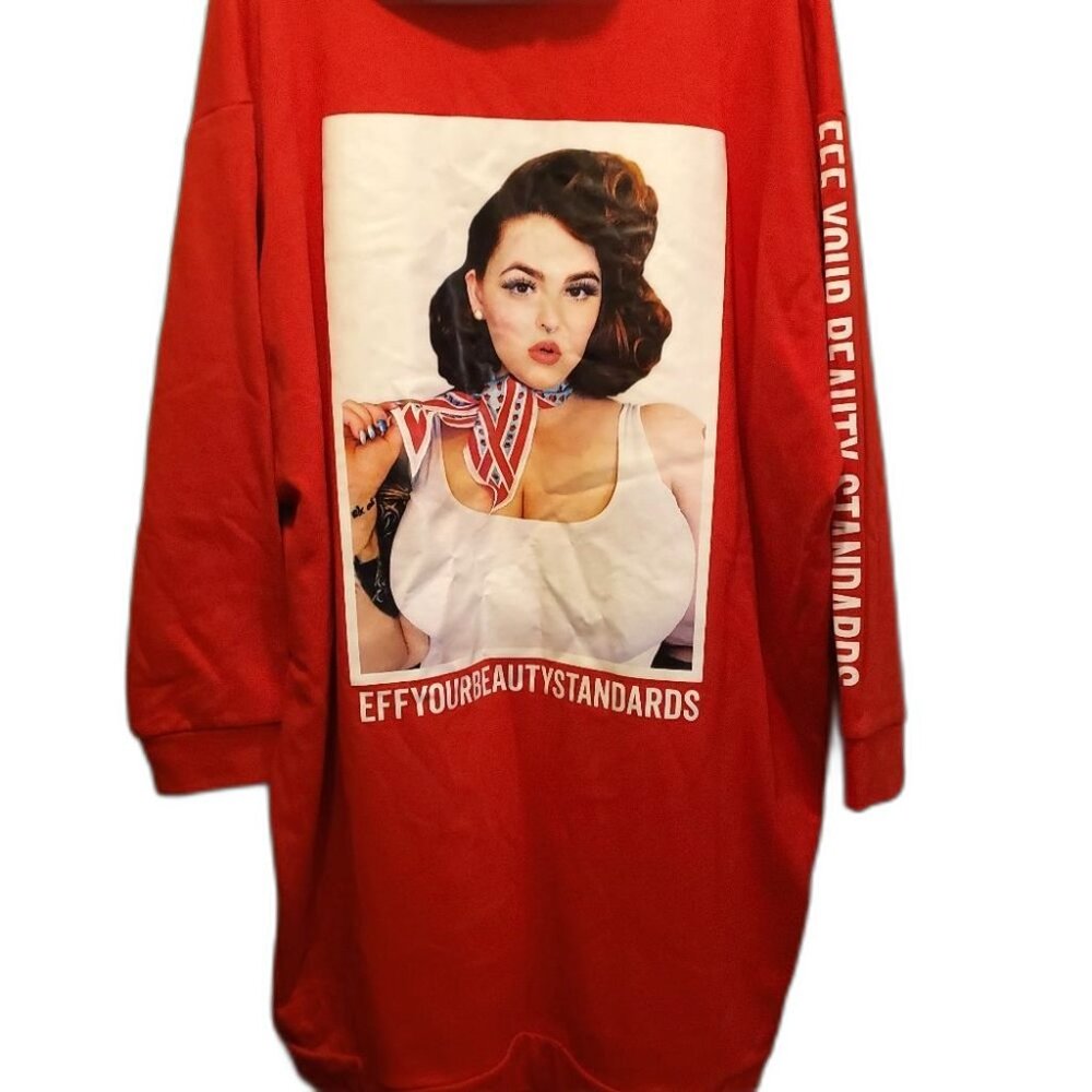 Fashion To Figure x Tess Holiday NWT Women's 3X EYBS Red Graphic Hoodie Dress - Picture 9 of 10